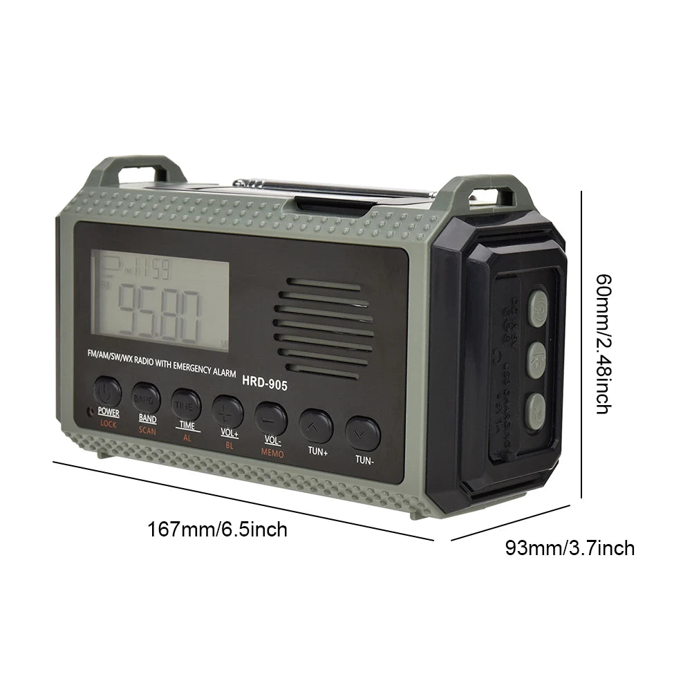 Solar Hand Crank AM FM SW NOAA Weather Radio 4 Ways Powered 10000MAh Multifunction Radio Torch SOS Alarm Power Bank for Survival
