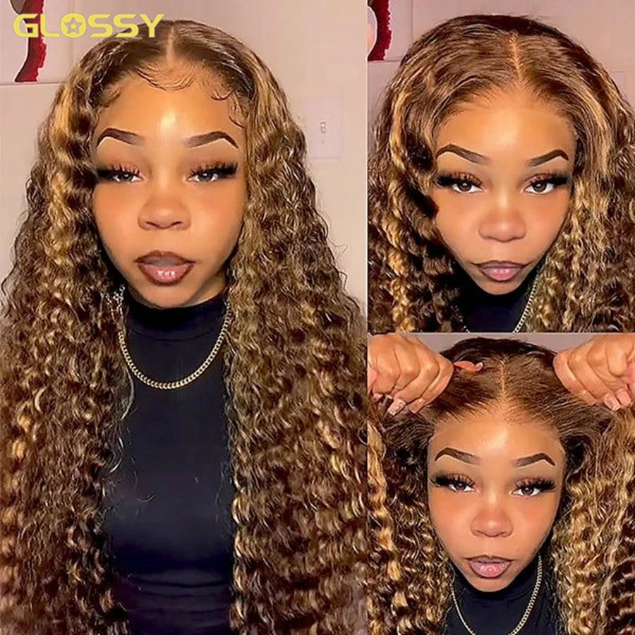 Curly Honey Blonde Glueless Wig Human Hair Ready To Wear And Go Pre Plucked 13x6 Hd Water Deep Wave Lace Frontal Wig For Women